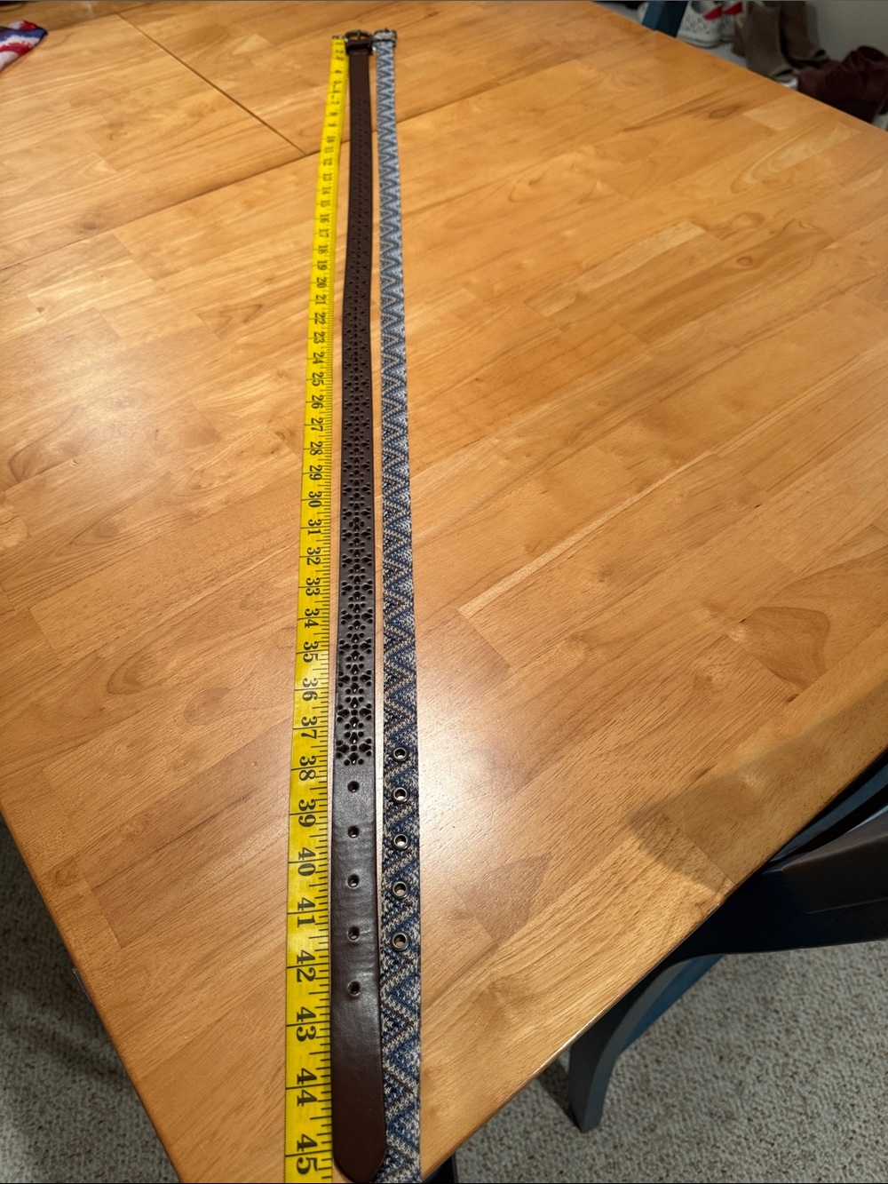 Set of two Blue Patterned and Leather Belts